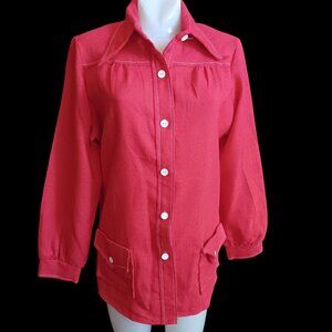 Vintage Medium Wome's Mod Jacket Shirt 1970's Sears Red Burlap granny Pockets